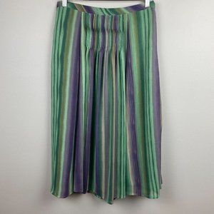 Coldwater Creek‎ Midi Skirt M Striped Pintuck Multicolor Green Purple Retro New